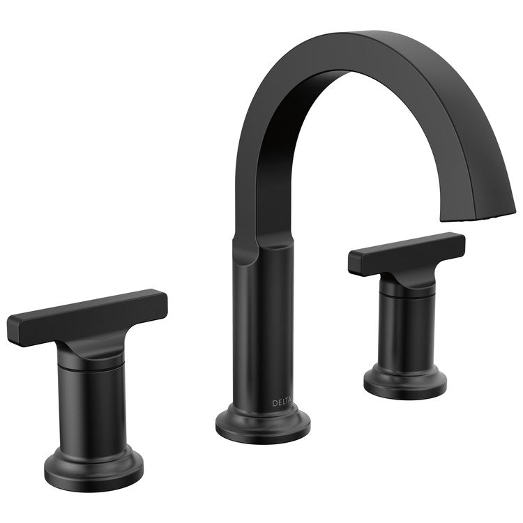 Lavatory Faucet Tetra Widespread 4 to 16 Inch Spread 2 Lever ADA WaterSense Matte Black 1.2 Gallons per Minute Rigid Metal Pop-Up 3 Hole