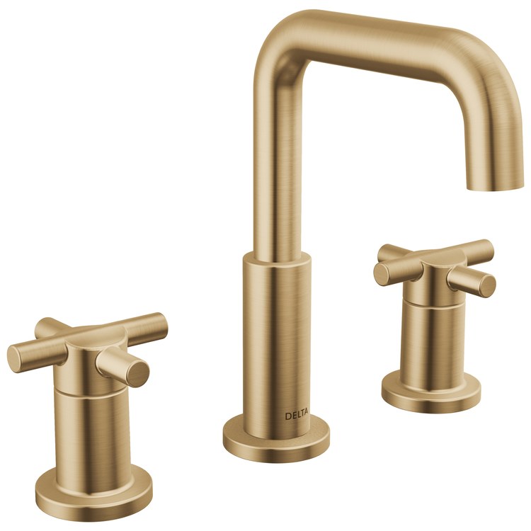 Lavatory Faucet Nicoli Widespread 6 to 16 Inch Spread 2 Cross ADA WaterSense Champagne Bronze 1.2 Gallons per Minute Deck Fixed Pop-Up 3 Hole - Image 1