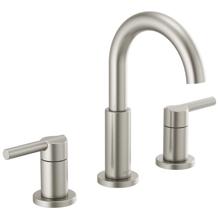Lavatory Faucet Nicoli Widespread 6 to 16 Inch Spread 2 Lever ADA WaterSense Brilliance Stainless 1.2 Gallons per Minute Deck Fixed Pop-Up 3 Hole - Image 1