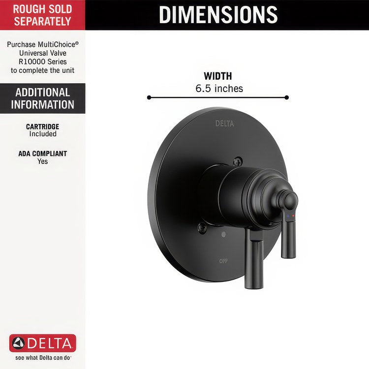 Pressure Balance Valve Trim Monitor Saylor 17 Series with Integrated Volume Control 2 Lever Matte Black WaterSense ADA - Image 3