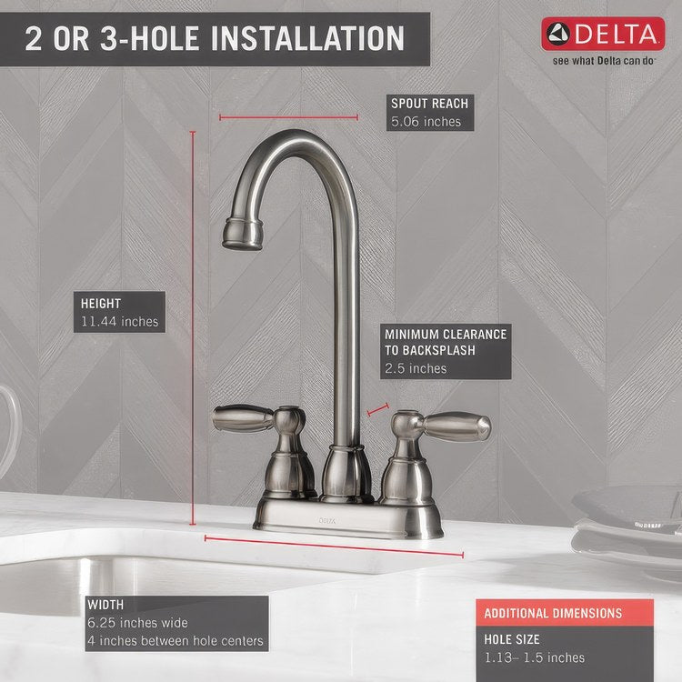 Bar Faucet Foundations 4 Inch Spread 2 Lever ADA Brilliance Stainless Pull Down Gooseneck 360 DEG Swivel 1.8 Gallons per Minute - Image 3