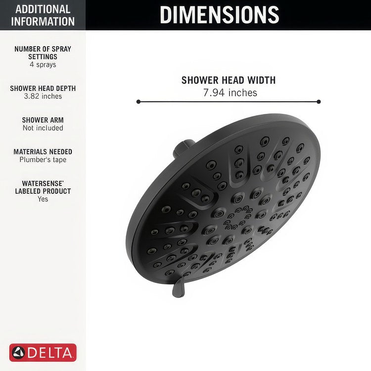 Showerhead Universal 4 Functions Matte Black 7-15/16 Inch 1.75 Gallons per Minute - Image 3