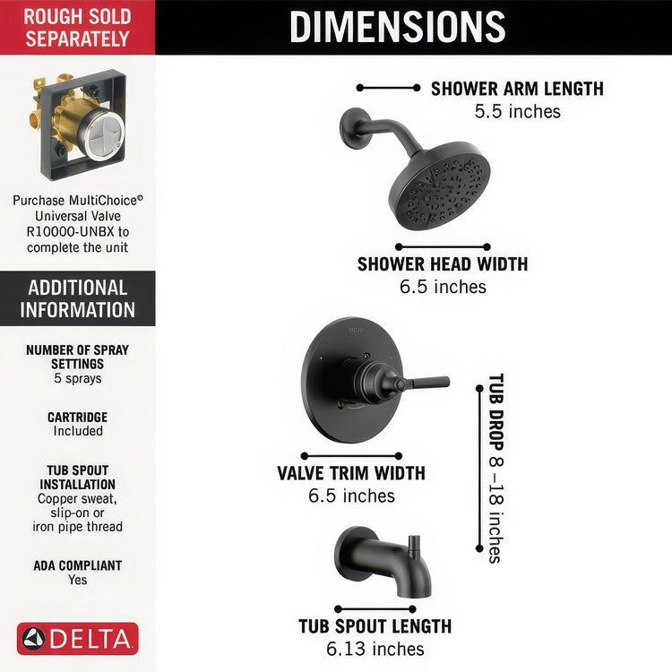 Tub and Shower Trim Monitor Saylor 14 Series 1 Lever Matte Black WaterSense ADA 1.75 Gallons per Minute - Image 3