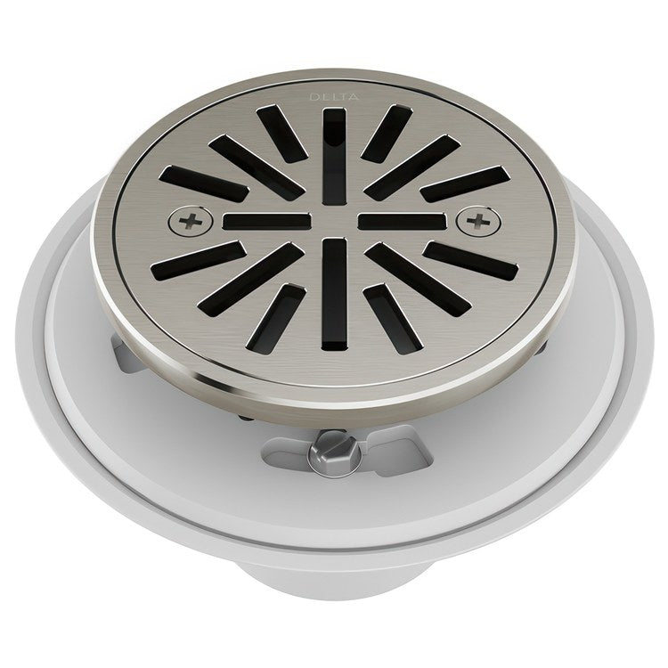 Shower Drain Tile-In Round 4 Inch Brilliance Stainless PVC/Brass - Image 1