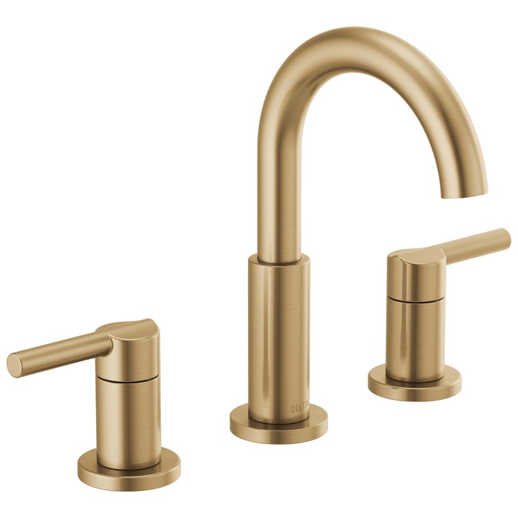 Lavatory Faucet Nicoli Widespread 6 to 16 Inch Spread 2 Lever ADA WaterSense Champagne Bronze 1.2 Gallons per Minute Deck Fixed Pop-Up 3 Hole - Image 1