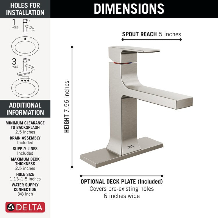 Lavatory Faucet Velum 1 Lever ADA WaterSense Brilliance Stainless 1.2 Gallons per Minute 4-7/16 Inch - Image 2
