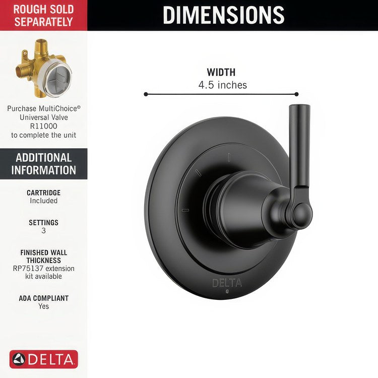 Diverter Trim Saylor 2 Port 3 Functions Matte Black 1 Lever ADA - Image 3