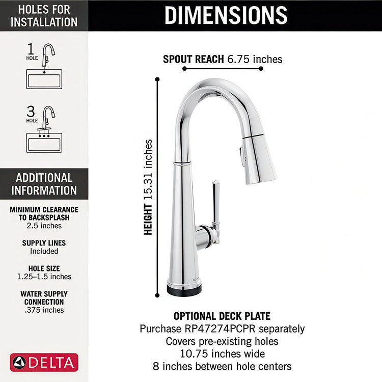 Bar Faucet Emmeline 1 Lever ADA Lumicoat Chrome Pull Down High Arc 360 DEG Swivel 1.8 Gallons per Minute - Image 2