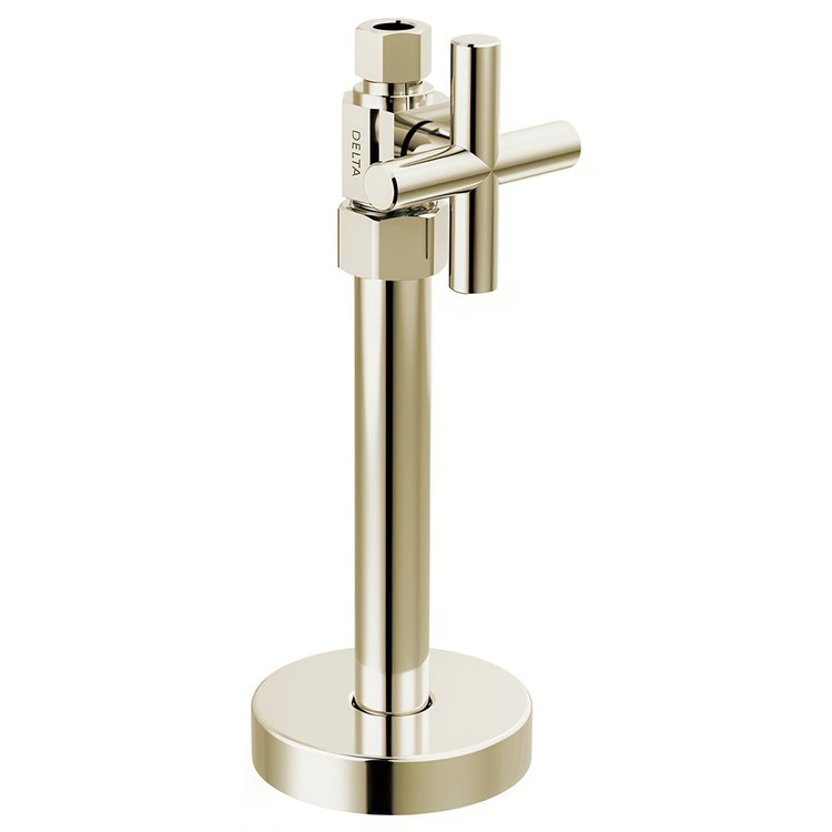 Stop Valve Straight Supply Modern 1/2 x 3/8 Inch Brass Compression Cross Brilliance Polished Nickel - Image 1