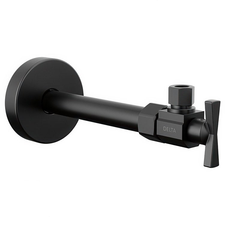 Stop Valve Angled Transitional 1/2 x 3/8 Inch Brass Compression Cross Matte Black - Image 1