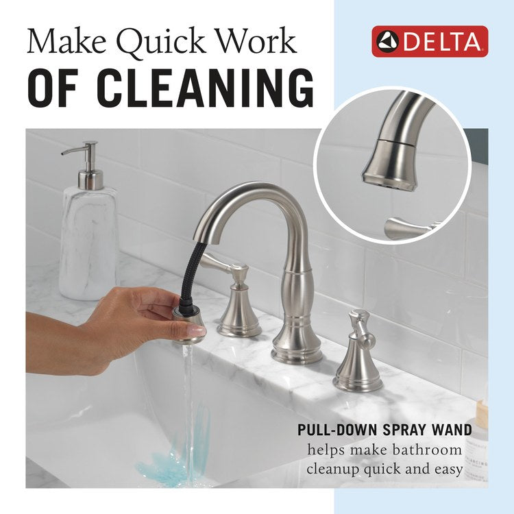 Lavatory Faucet Cassidy Widespread 6 to 16 Inch Spread 2 Lever ADA WaterSense Brilliance Stainless 1.2 Gallons per Minute Deck Arc Metal Pop-Up 3 Hole MagnaTite - Image 3