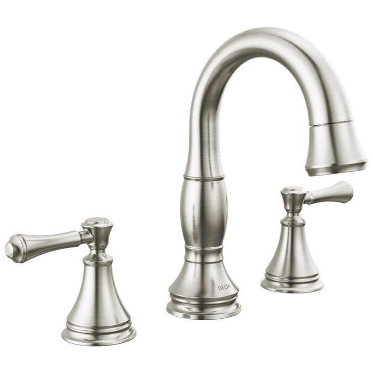 Lavatory Faucet Cassidy Widespread 6 to 16 Inch Spread 2 Lever ADA WaterSense Brilliance Stainless 1.2 Gallons per Minute Deck Arc Metal Pop-Up 3 Hole MagnaTite - Image 1