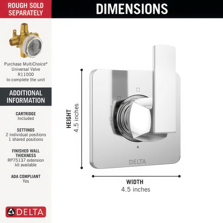 Diverter Trim Velum 2 Port 3 Functions Chrome 1 Lever ADA - Image 3