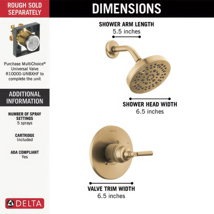 Shower Trim Saylor 14 Series Monitor Pressure Balanced 1 Lever Brilliance Champagne Bronze WaterSense ADA 1.75 Gallons per Minute - Image 3
