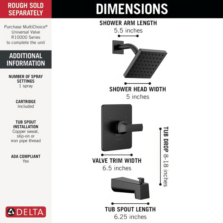 Tub and Shower Trim Monitor Velum 14 Series Less Handle Matte Black WaterSense ADA 1.75 Gallons per Minute - Image 3