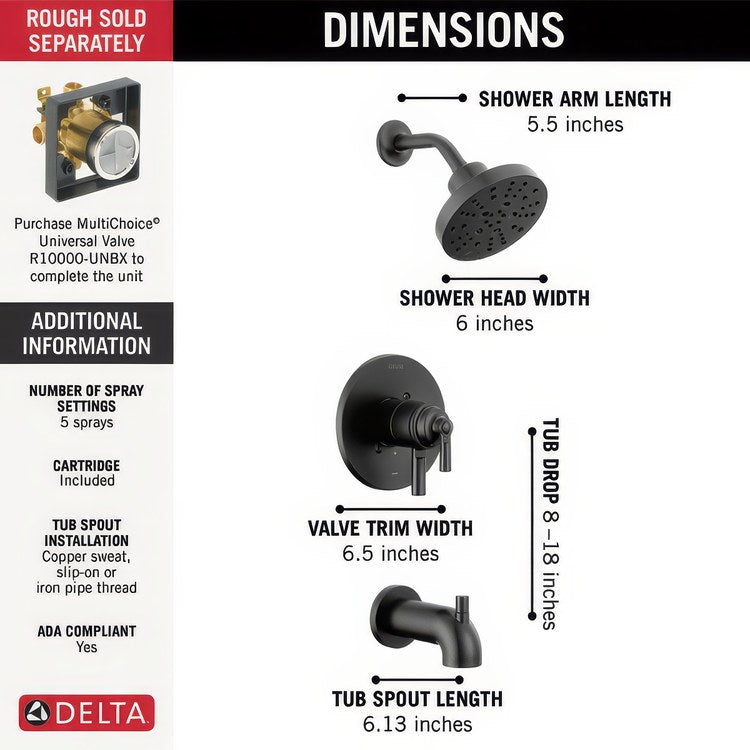Tub and Shower Trim Monitor Saylor 17 Series 2 Lever Matte Black WaterSense ADA 1.75 Gallons per Minute - Image 3
