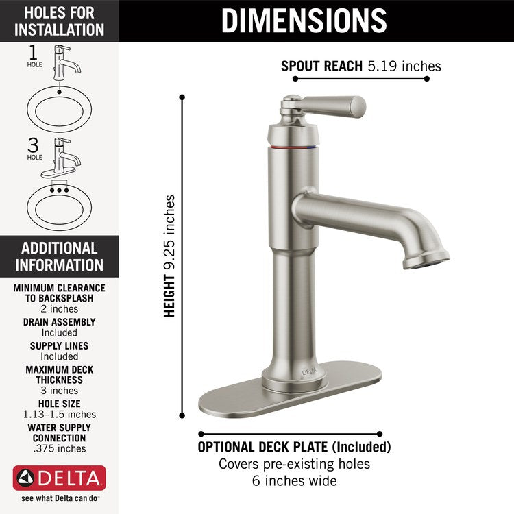 Lavatory Faucet Saylor 1 Lever ADA WaterSense Brilliance Stainless 1.2 Gallons per Minute 4-1/2 Inch - Image 2