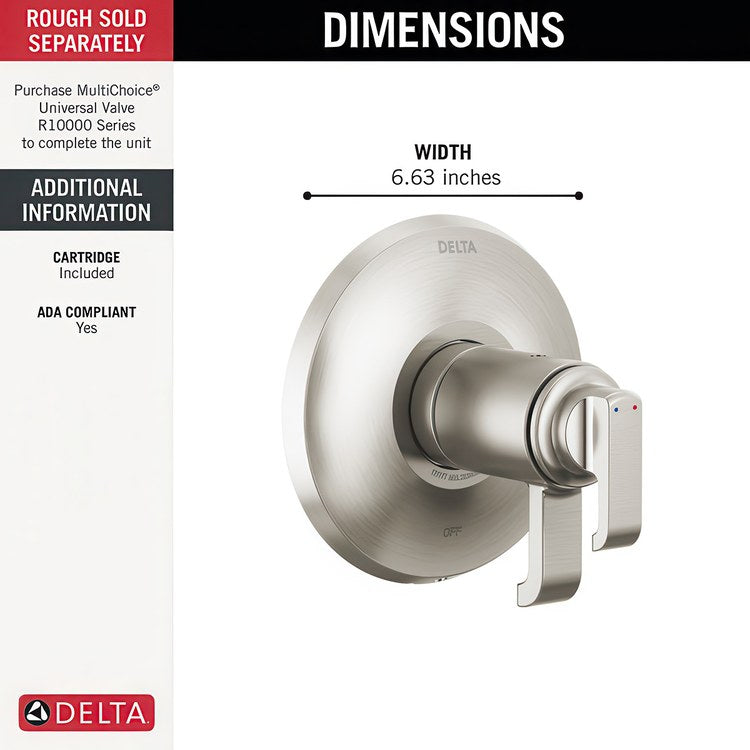 Thermostatic Valve Trim Tetra 17T Series Tempassure with Integrated Volume Control 2 Lever Lumicoat Stainless WaterSense ADA - Image 2