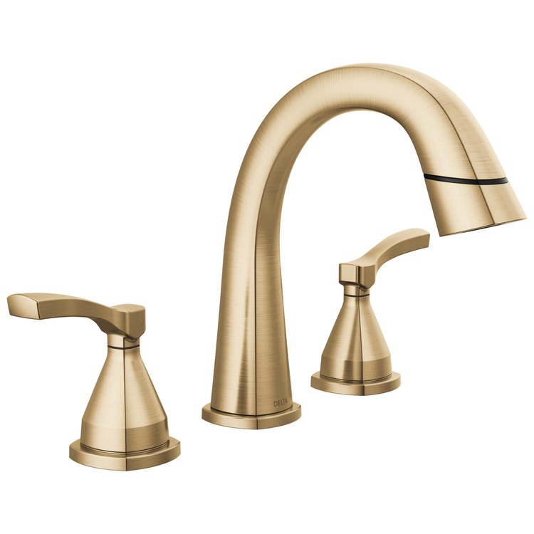 Lavatory Faucet Stryke Widespread 4 to 16 Inch Spread 2 Lever ADA WaterSense Lumicoat Champagne Bronze 1.2 Gallons per Minute Pop-Up 3 Hole - Image 1