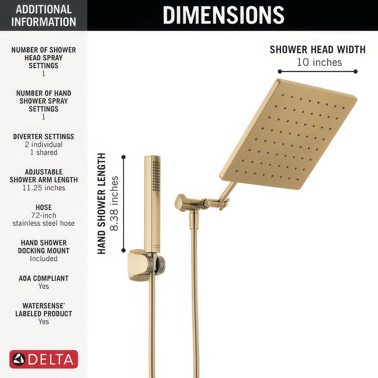 Handshower/Showerhead Combination Universal Raincan Champagne Bronze Adjustable Extension Arm - Image 3