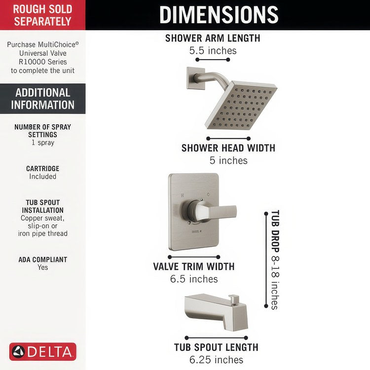 Tub and Shower Trim Monitor Velum 14 Series 1 Lever Brilliance Stainless WaterSense ADA 1.75 Gallons per Minute - Image 3