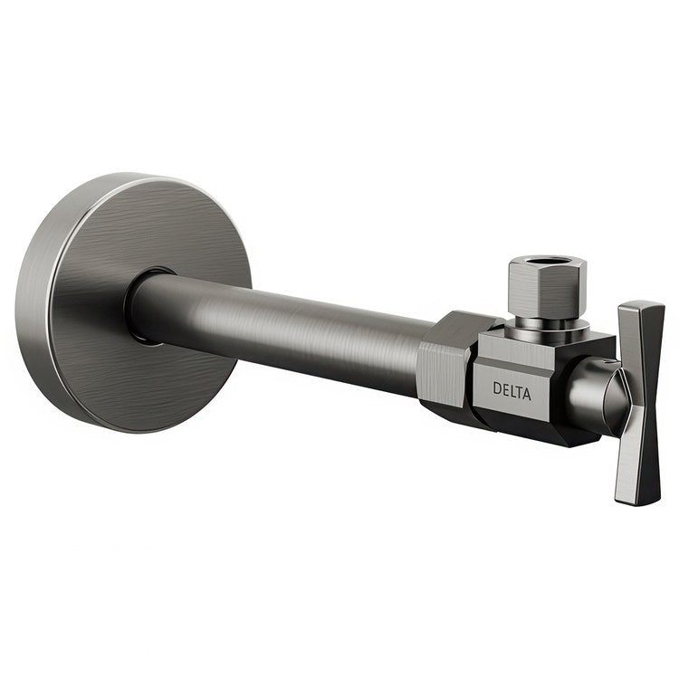 Stop Valve Angled Transitional 1/2 x 3/8 Inch Brass Compression Cross Black Stainless - Image 1