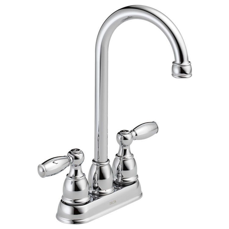 Bar Faucet Foundations 4 Inch Spread 2 Lever ADA Chrome Pull Down Gooseneck 360 DEG Swivel 1.8 Gallons per Minute - Image 1
