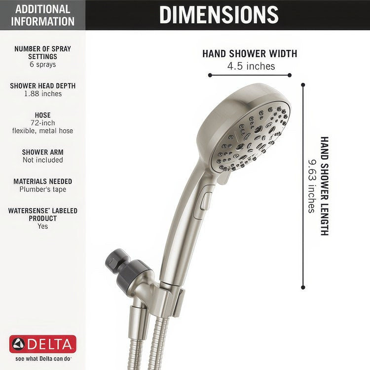 Handshower Universal Showering Satin Nickel WaterSense 1.75 Gallons per Minute 4-1/2 Inch - Image 3