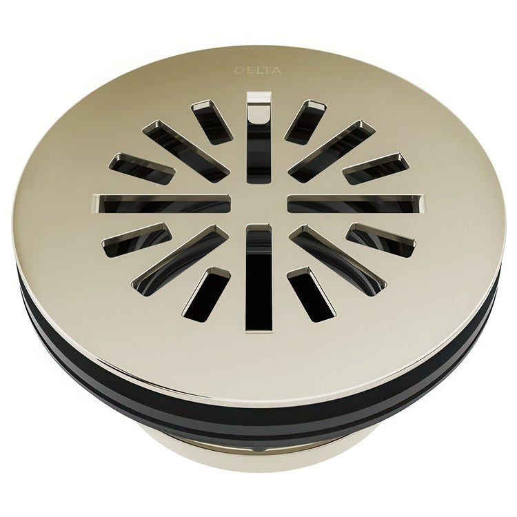 Shower Drain Prefab Round 4 Inch Brilliance Polished Nickel Brass - Image 1