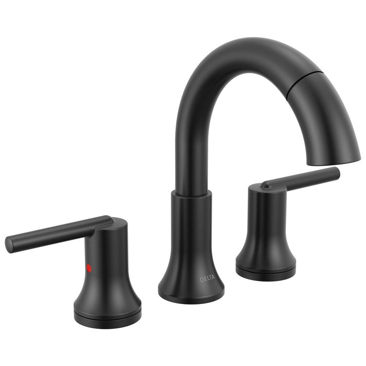 Lavatory Faucet Trinsic Widespread 4 to 16 Inch Spread 2 Lever ADA WaterSense/CALGreen Matte Black 1.2 Gallons per Minute Deck Arc Metal Pop-Up 3 Hole MagnaTite Docking - Image 1