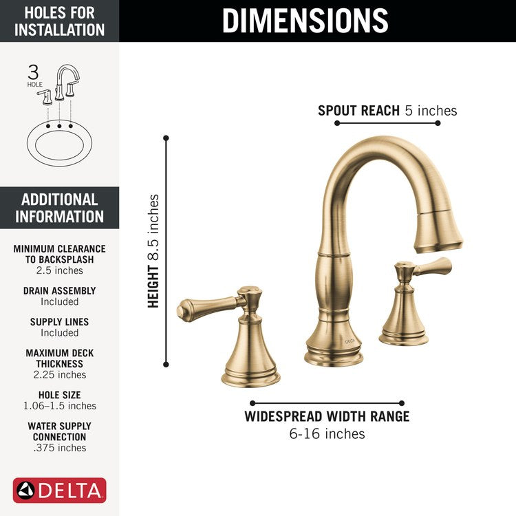 Lavatory Faucet Cassidy Widespread 6 to 16 Inch Spread 2 Lever ADA WaterSense Brilliance Champagne Bronze 1.2 Gallons per Minute Deck Arc Metal Pop-Up 3 Hole MagnaTite - Image 2