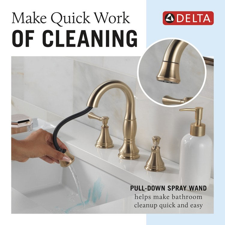 Lavatory Faucet Cassidy Widespread 6 to 16 Inch Spread 2 Lever ADA WaterSense Brilliance Champagne Bronze 1.2 Gallons per Minute Deck Arc Metal Pop-Up 3 Hole MagnaTite - Image 3