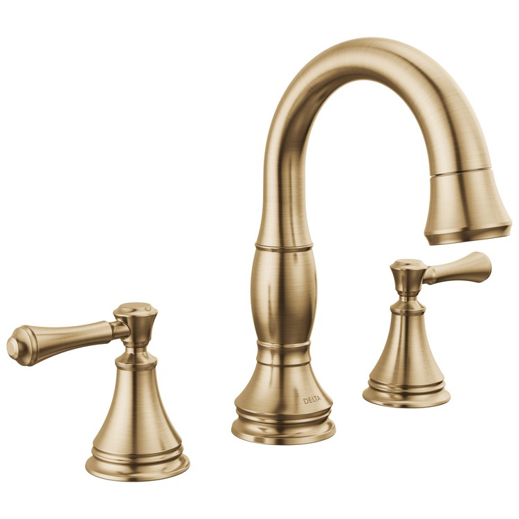 Lavatory Faucet Cassidy Widespread 6 to 16 Inch Spread 2 Lever ADA WaterSense Brilliance Champagne Bronze 1.2 Gallons per Minute Deck Arc Metal Pop-Up 3 Hole MagnaTite - Image 1