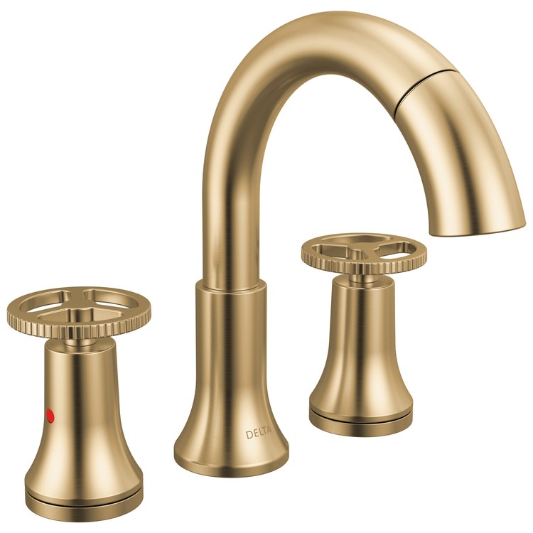 Lavatory Faucet Trinsic Widespread 4 to 16 Inch Spread 2 Wheel ADA WaterSense/CALGreen Champagne Bronze 1.2 Gallons per Minute Deck Arc Metal Pop-Up 3 Hole MagnaTite Docking - Image 1