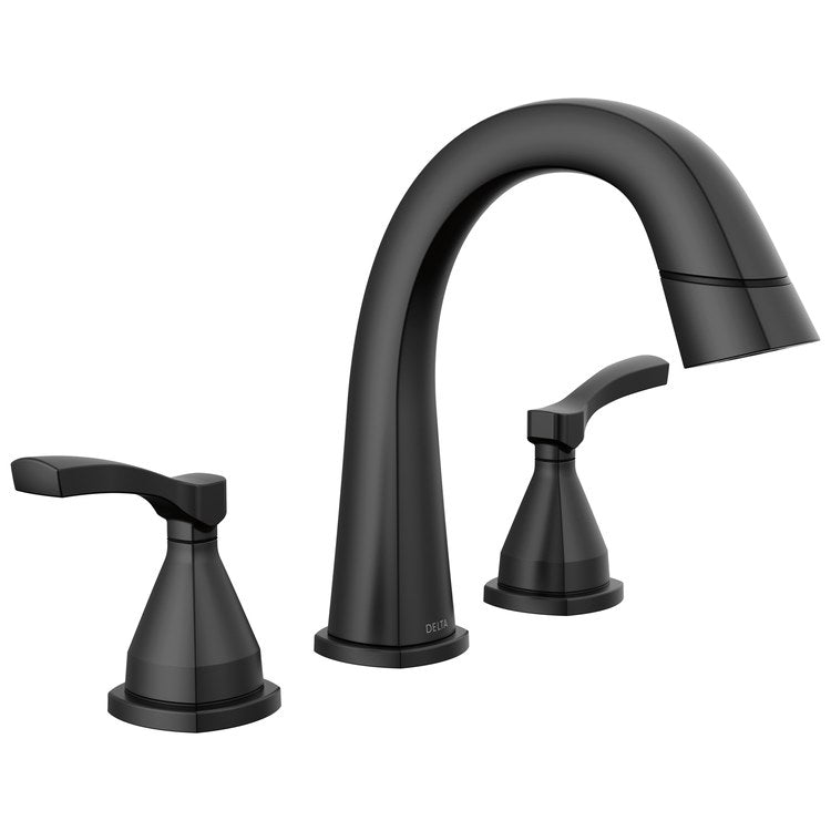 Lavatory Faucet Stryke Widespread 4 to 16 Inch Spread 2 Lever ADA WaterSense Matte Black 1.2 Gallons per Minute Pop-Up 3 Hole - Image 1