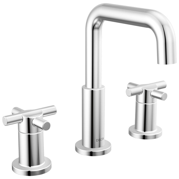 Lavatory Faucet Nicoli Widespread 6 to 16 Inch Spread 2 Cross ADA WaterSense Chrome 1.2 Gallons per Minute Deck Fixed Pop-Up 3 Hole - Image 1