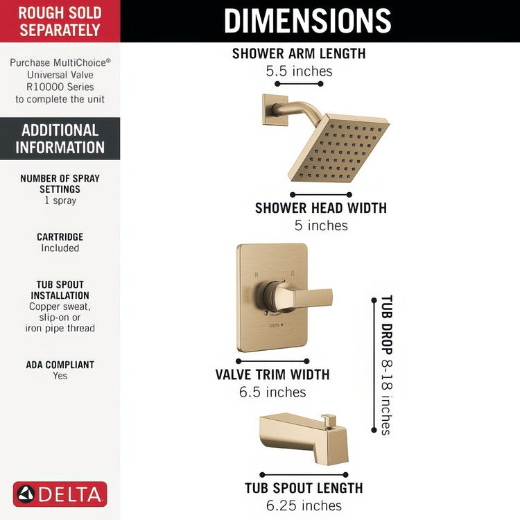 Tub and Shower Trim Monitor Velum 14 Series 1 Lever Brilliance Champagne Bronze WaterSense ADA 1.75 Gallons per Minute - Image 3