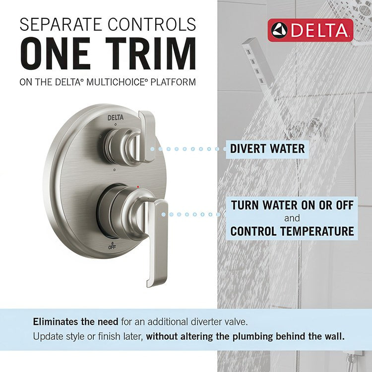 Diverter Trim Tetra 14 Series Integrated 6 Functions Lumicoat Stainless 2 Lever ADA - Image 3
