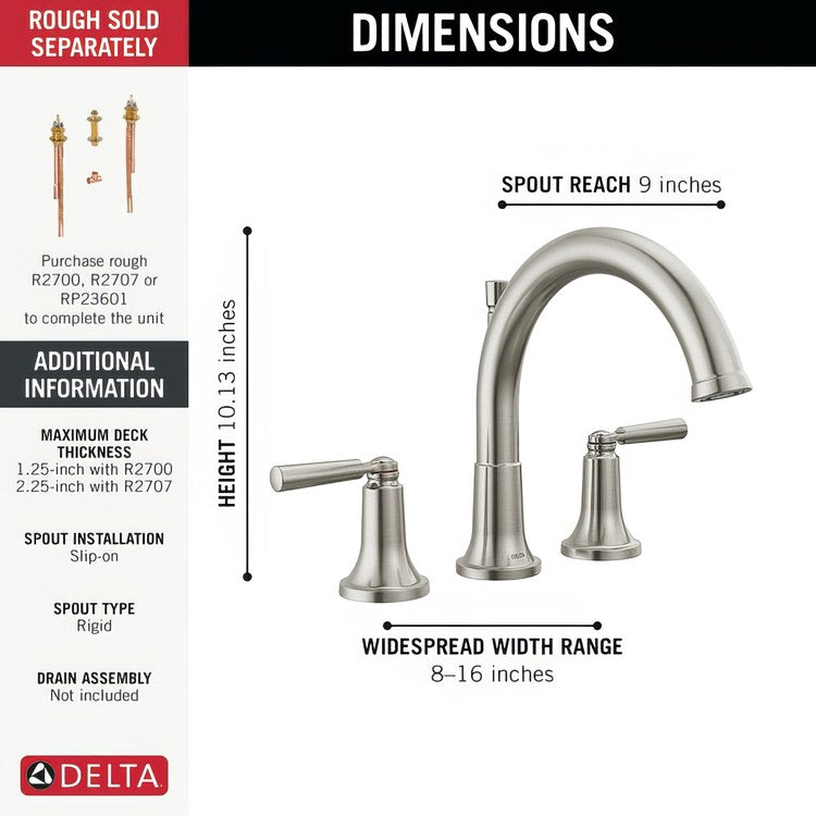 Roman Tub Trim Saylor 2 Lever Brilliance Stainless WaterSense ADA 8 to 16 Inch Spread 3 Hole 18 Gallons per Minute - Image 3