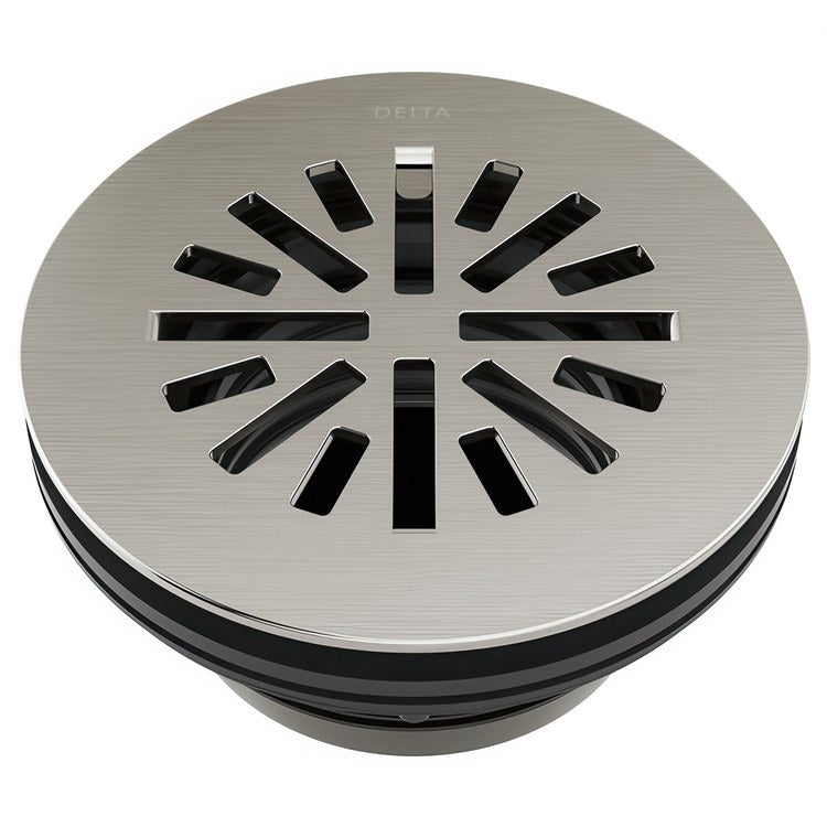 Shower Drain Prefab Round 4 Inch Brilliance Stainless Brass - Image 1