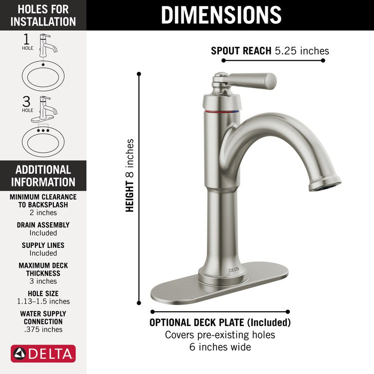 Lavatory Faucet Saylor 1 Lever ADA WaterSense Brilliance Stainless 1.2 Gallons per Minute 4-9/16 Inch - Image 2