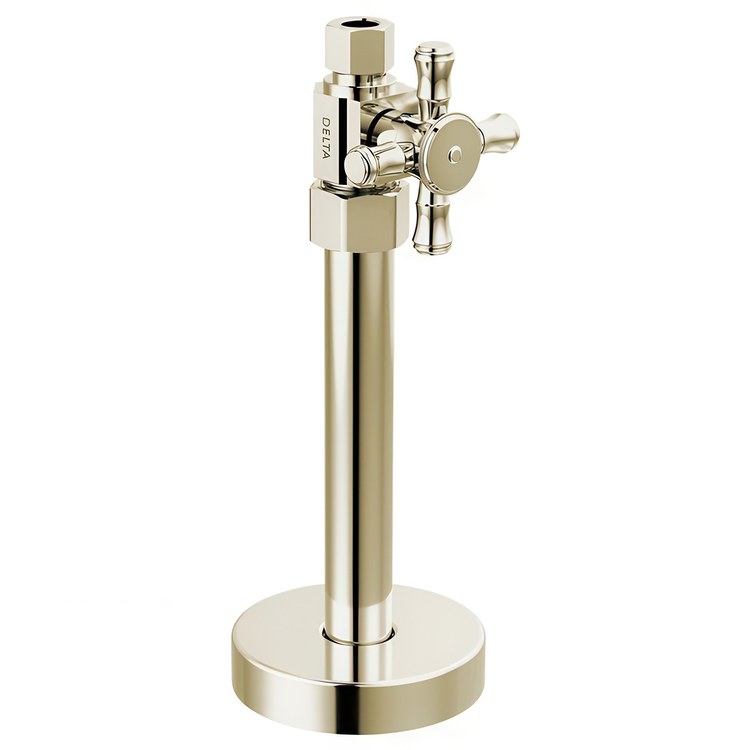 Stop Valve Straight Supply Traditional 1/2 x 3/8 Inch Brass Compression Cross Brilliance Polished Nickel - Image 1