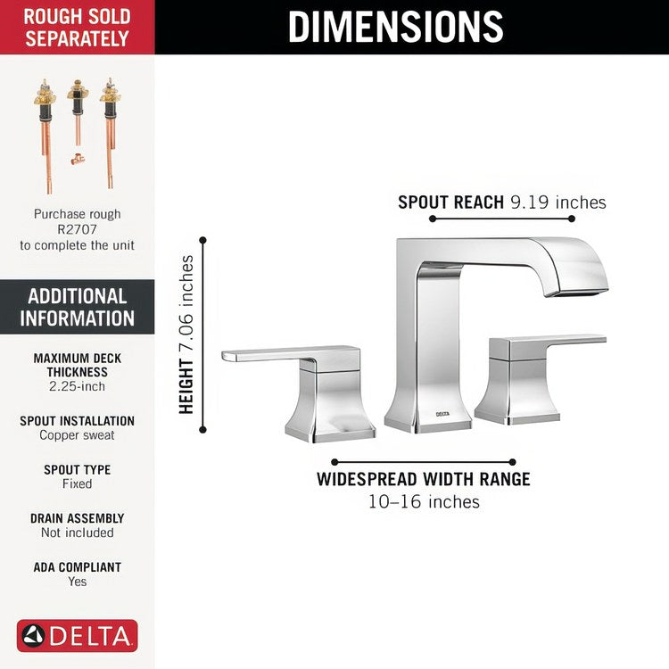 Roman Tub Trim Saylor 2 Lever Chrome WaterSense ADA 8 to 16 Inch Spread 3 Hole 18 Gallons per Minute - Image 2
