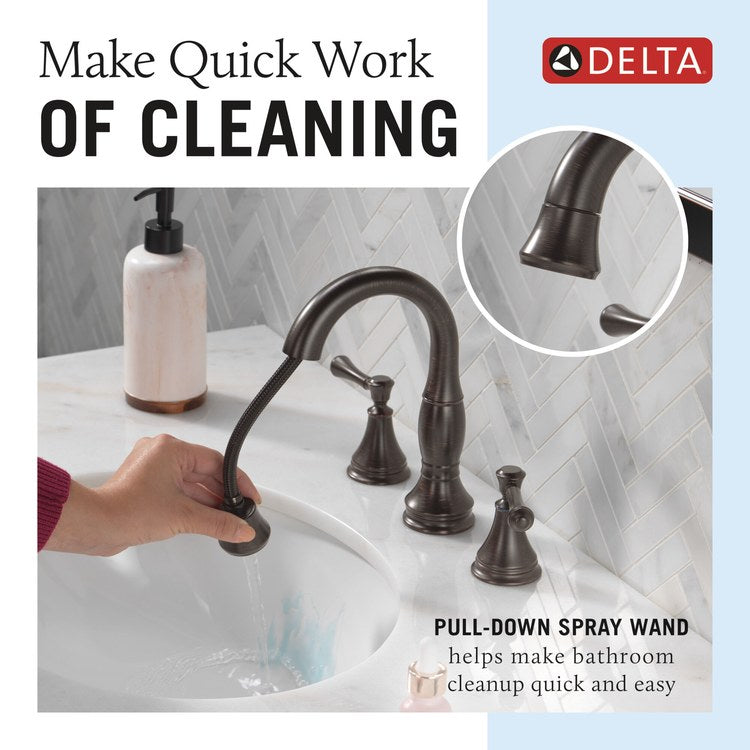 Lavatory Faucet Cassidy Widespread 6 to 16 Inch Spread 2 Lever ADA WaterSense Venetian Bronze 1.2 Gallons per Minute Deck Arc Metal Pop-Up 3 Hole MagnaTite - Image 3