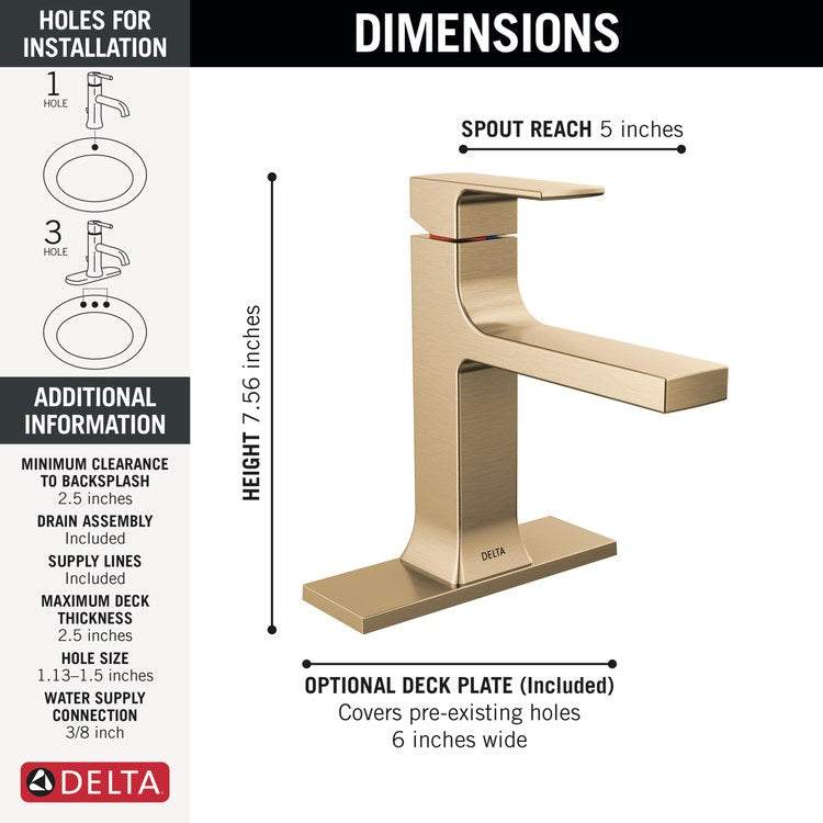 Lavatory Faucet Velum 1 Lever ADA WaterSense Brilliance Champagne Bronze 1.2 Gallons per Minute 4-7/16 Inch - Image 2