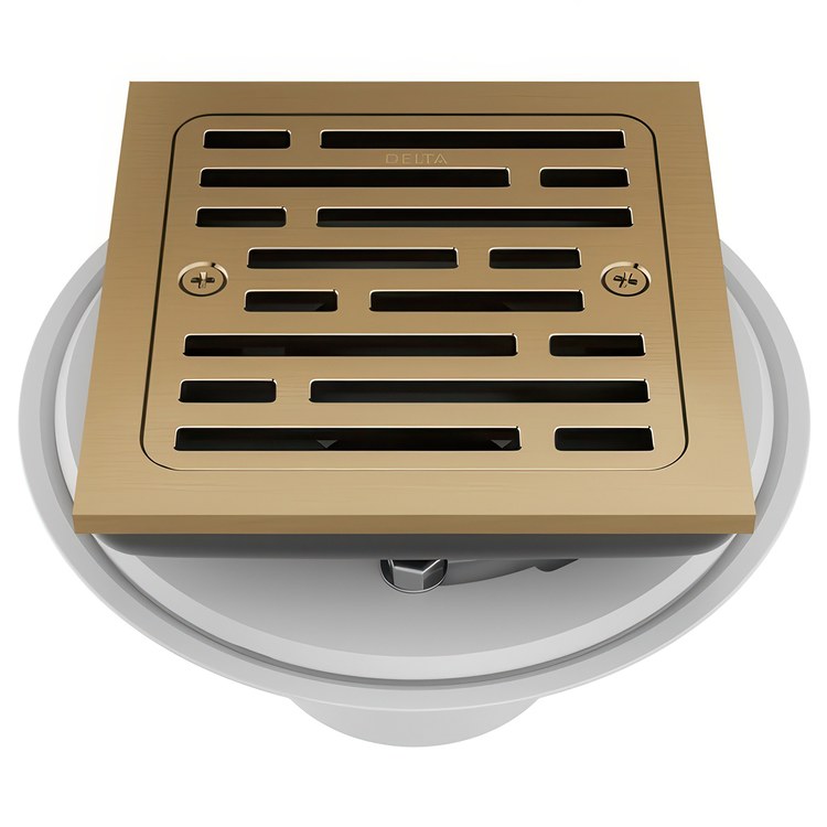 Shower Drain Tile-In Square 4 Inch Brilliance Champagne Bronze PVC/Brass - Image 1