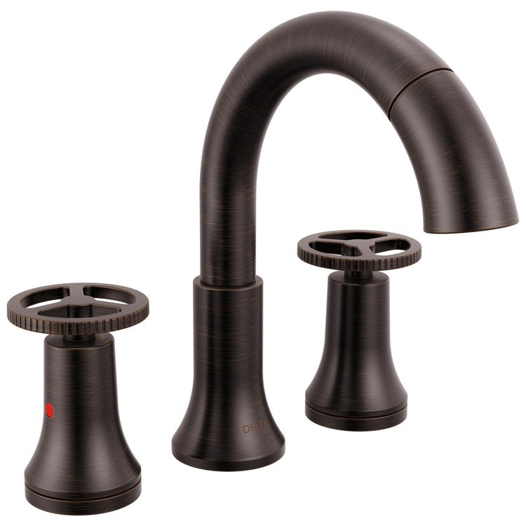 Lavatory Faucet Trinsic Widespread 4 to 16 Inch Spread 2 Wheel ADA WaterSense/CALGreen Venetian Bronze 1.2 Gallons per Minute Deck Arc Metal Pop-Up 3 Hole MagnaTite Docking