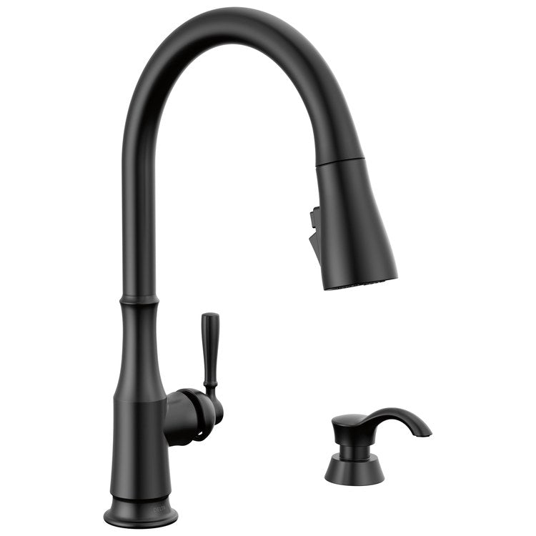 Kitchen Faucet Capertee with Soap Dispenser 1 Lever ADA Matte Black Pull Down 360 DEG Swivel 1 Hole Diamond Seal and ShieldSpray Technology 1.8 Gallons per Minute - Image 1