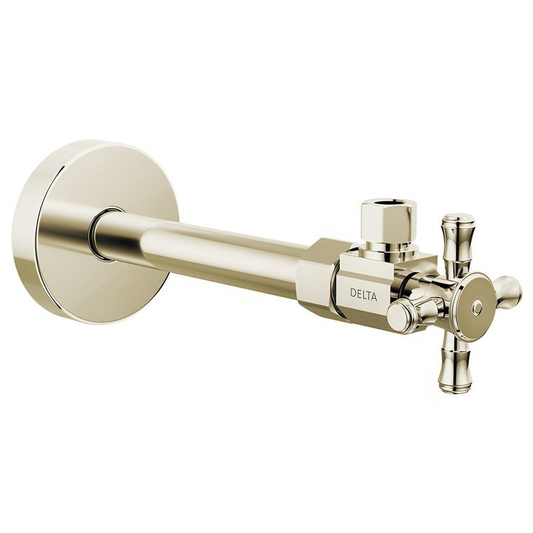 Stop Valve Angled Traditional 1/2 x 3/8 Inch Brass Compression Cross Brilliance Polished Nickel