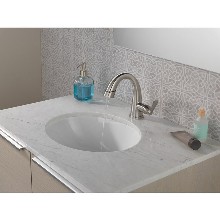 Lavatory Faucet Stryke 1 Lever ADA WaterSense/CALGreen Lumicoat Stainless 1.2 Gallons per Minute Deck Arc Metal Pop-Up 1/3 Hole - Image 3
